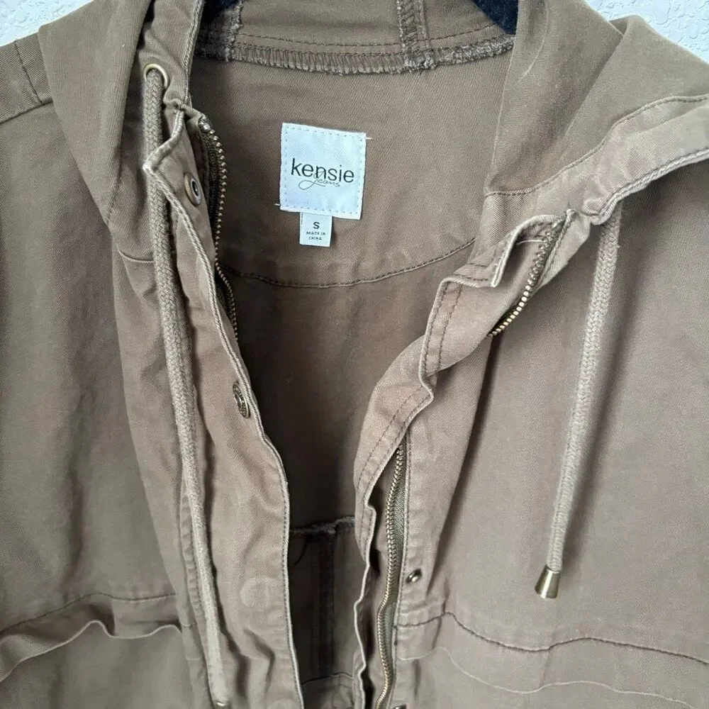 Kensie Hooded Utility Jacket Anorak Style Drawstring Waist Size Small